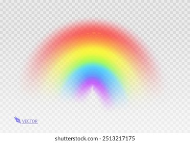 Arco-íris gráfico com fundo transparente Arco de forma realista isolado no fundo branco transparente. Luz colorida e elemento de design brilhante Ilustração vetorial