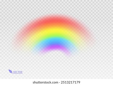 Arco iris gráfico con fondo transparente Forma arco realista aislado sobre fondo blanco transparente. Luz colorida y Ilustración vectorial brillante del elemento del diseño
