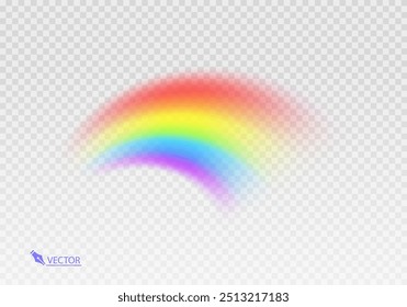 Grafik-Regenbogen mit transparentem Hintergrund Form Bogen realistisch einzeln auf weißem transparentem Hintergrund. Farbiges Licht und helles Gestaltungselement Vektorgrafik