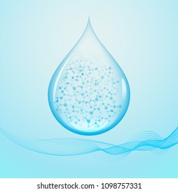 graphic of realistic water drop with abstract molecule inside