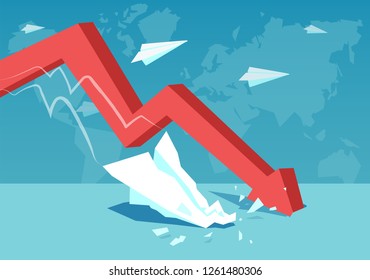 Graphic red arrow representing fast decrease and crisis on global level