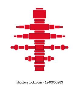 Graphic red flat vector blowout preventer icon for oil and gas industry; schematic BOP sign; safety petroleum equipment; EPS 10