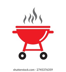 Graphic of a red grill emitting smoke, simple design