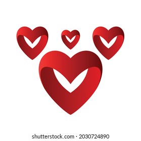 Graphic red hearts. Postcard vector design