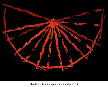Triángulos rojos gráficos sobre un fondo negro. Abstracción. Triángulos geométricos dibujados con un pincel sobre un fondo negro. Gráficos vectoriales. Ilustración EPS 10