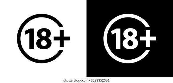 Graphic representation of the 18+ age restriction symbol on contrasting backgrounds