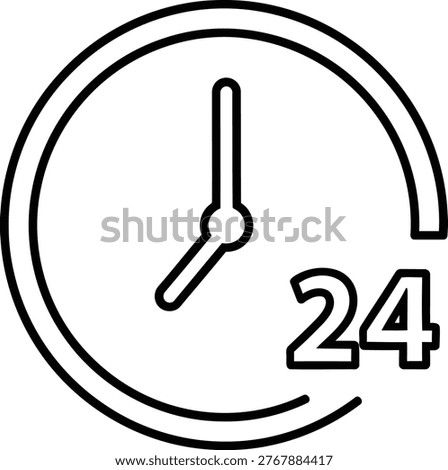 A graphic representation of a 24-hour clock face with a single hour hand. Vector
