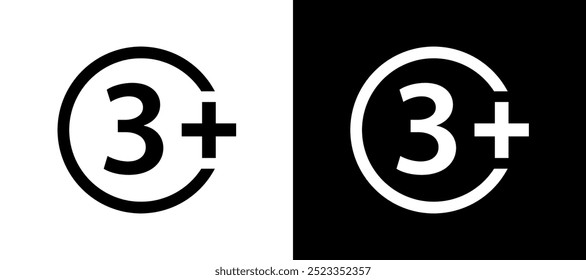 Graphic representation of the 3+ age restriction symbol on contrasting backgrounds