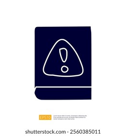 A graphic representation of a book with an exclamation mark, suggesting caution or important information.