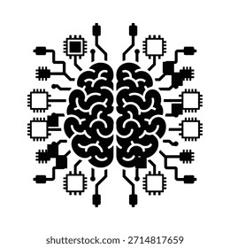 Eine grafische Darstellung eines Gehirns, das mit elektronischen Schaltkreisen und Chips verwoben ist.