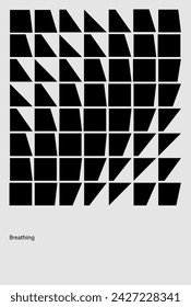 Graphic representation of breathing with text on the importance of breath, black shapes on a white background. Modern aesthetics, minimalist art. Promotion of breathing exercises for relaxation