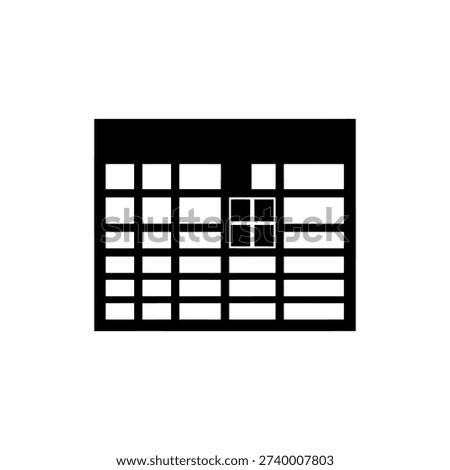 A graphic representation of a calendar with empty dates and a window silhouette
