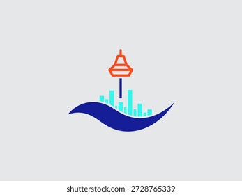 Representación gráfica de un paisaje urbano con un símbolo de faro