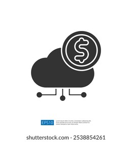 A graphic representation of a cloud with a dollar sign, symbolizing cloud computing and financial services.