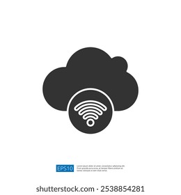 Eine grafische Darstellung einer Cloud mit einem Wi-Fi-Symbol, das Cloud-Computing und drahtlose Konnektivität symbolisiert.