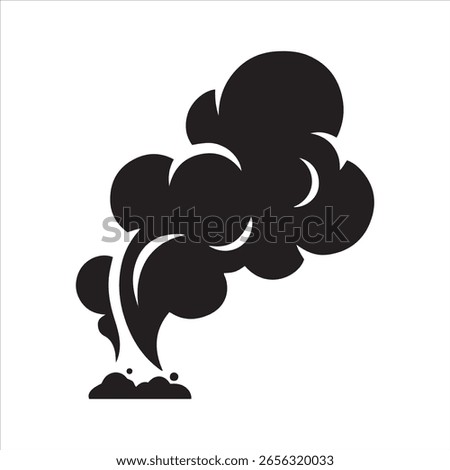 A graphic representation of a dark, billowing smoke cloud originating from a ground source.