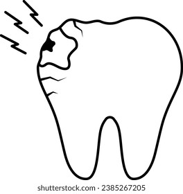 Representación gráfica de un diente enfermo con una cavidad dental severa, comúnmente conocida como caries dental o caries dental.