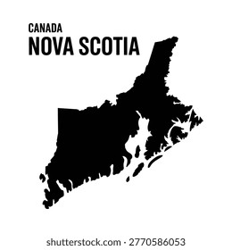 A graphic representation displays the shape of nova scotia canada with text labeling its location