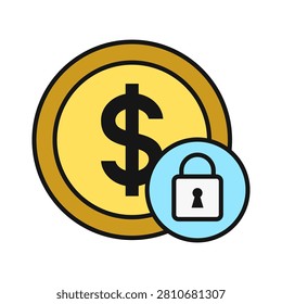A graphic representation of a dollar coin featuring a padlock symbol, symbolizing financial security and protection.