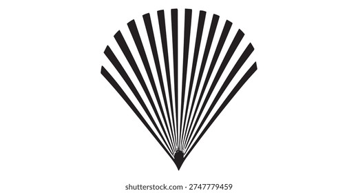 A graphic representation of a fan shape formed by black radial lines on a white background.