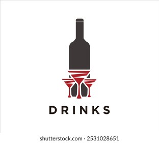 A graphic representation featuring a bottle and glasses, symbolizing drinks.
