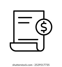 A graphic representation of a financial document with a currency symbol and a coin.