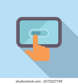 Graphic representation of a finger tapping a button on a digital tablet's touchscreen