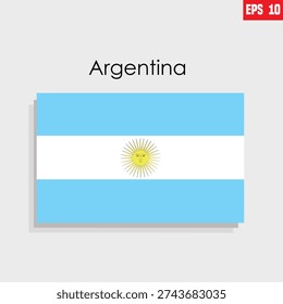 A graphic representation of the flag of Argentina with the text "Argentina" above it. 
The flag features three horizontal stripes: light blue on the top and bottom, and white in the middle. 
The center of the flag contains the "Sun of May," a golden emblem representing the sun. 