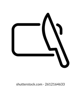 Graphic representation of food preparation involving slicing with a blade on cutting surface