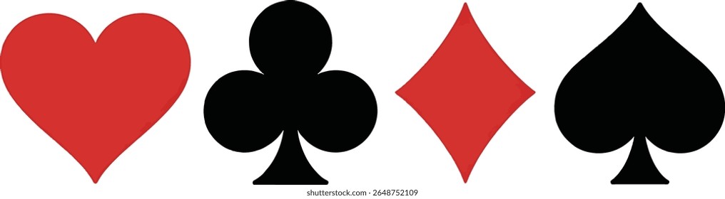 A graphic representation of the four standard playing card suits: heart, club, diamond, and spade. These symbols are presented as clean silhouettes on a plain white background.