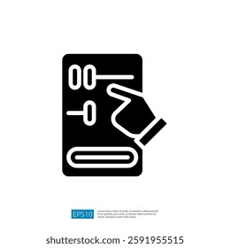 A graphic representation of a hand adjusting sliders on a control panel, symbolizing user interaction with technology or audio settings.