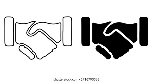 A graphic representation of a handshake, shown in two distinct styles - one as a clean outline and the other as a solid black silhouette.