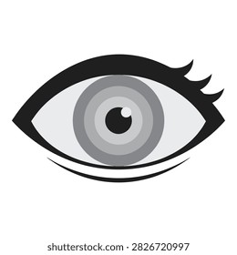 Graphic representation of a human eye featuring a gray iris and black outline. Ideal for vision, healthcare, and surveillance themes.