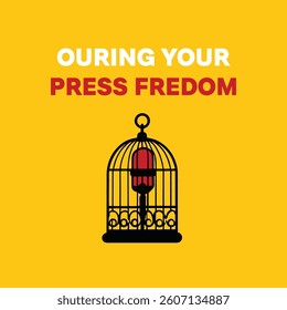 A graphic representation of the importance of press freedom with a broken cage.