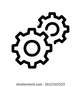Graphic representation of interacting gears for settings or operational mechanics icon
