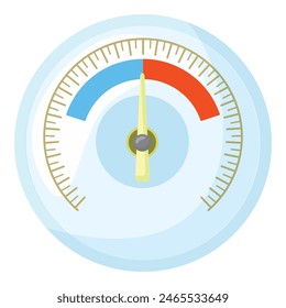 Graphic representation of a meter dial with an indicator needle at the midpoint