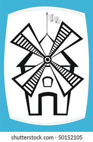 Graphic representation of the mill on a white background, made in the form of a sack of flour.
