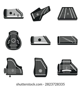 A graphic representation of nine different stringed musical instruments in a grid layout.