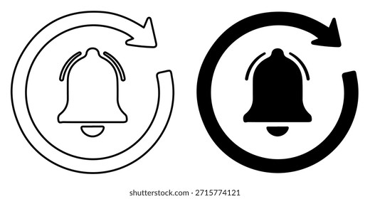 Representação gráfica de um ícone de sino de notificação incluído em uma seta circular, simbolizando alertas ou atualizações recorrentes.