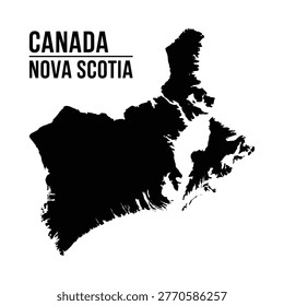 A graphic representation of nova scotia canada depicting its coastline and regional text high quality