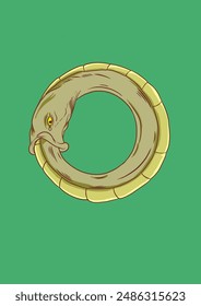 A graphic representation of the ouroboros. A snake that is feed by itself in a representation of an eternal cycle. Vector Illustration.