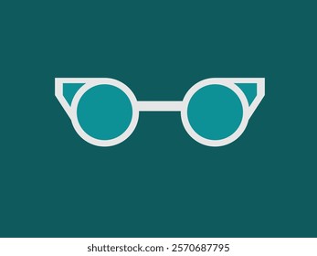 graphic representation of a pair of round eyeglasses against a teal background
