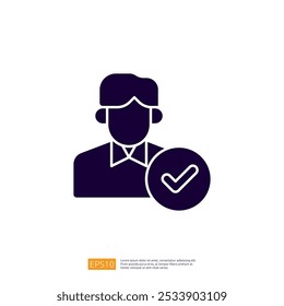A graphic representation of a person with a checkmark, symbolizing approval or verification.