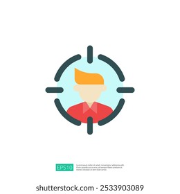A graphic representation of a person within a target symbol, suggesting focus or attention.