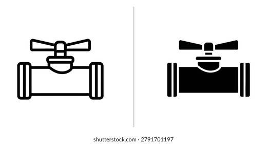 Graphic representation of a plumbing shutoff valve showing both outline and solid black icons. Ideal for engineering and utility themes.