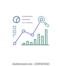 graphic representation of a positive trend of data growth. schematic display of digital data. analysis, statistics in charts. thin line audit sign. simple pictogram. color stroke lineart element