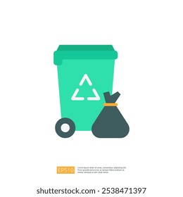 A graphic representation of a recycling bin and a trash bag, emphasizing waste management and environmental awareness.
