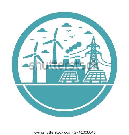 Graphic representation of renewable energy sources within a circular icon