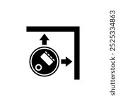 Graphic representation of a robot vacuum cleaner navigating in a corner, illustrating its ability to maneuver in tight spaces