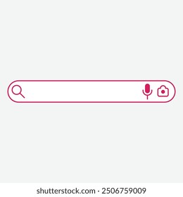A graphic representation of a search bar with icons for voice and image search.